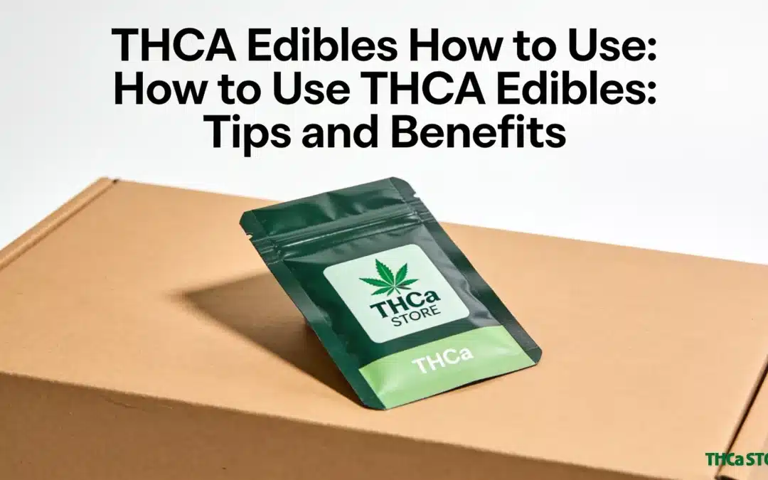 THCa edible package on brown box, showcasing THCa Store branding and product.